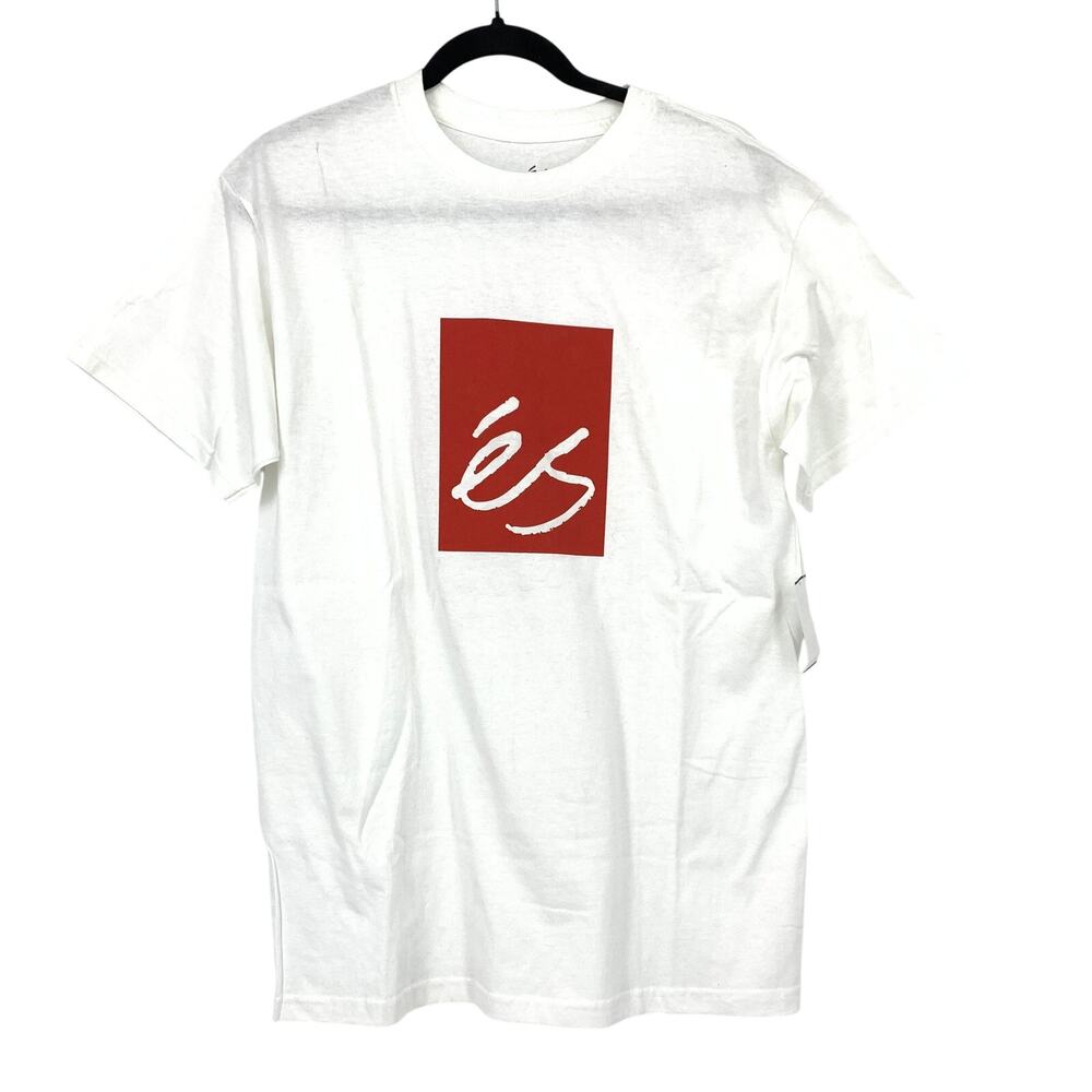 Es Short Sleeve Crew Neck Graphic T-Shirt Mens Size Medium White Red Logo NEW